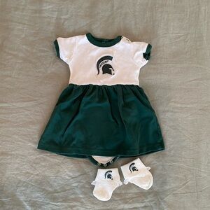 Michigan State Baby Girl Onesie Dress with Socks